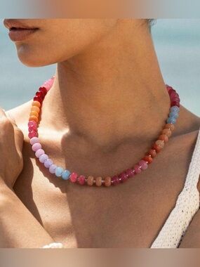 Multicolor Beaded Necklace with Pink, Orange & Purple Accents
